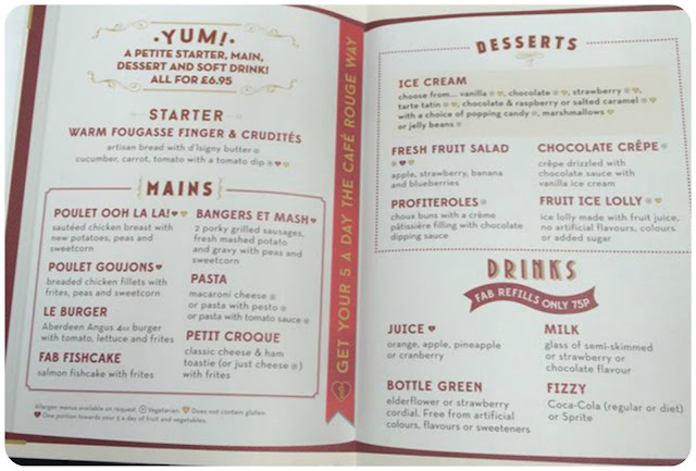 New kids menu choices at cafe rouge 