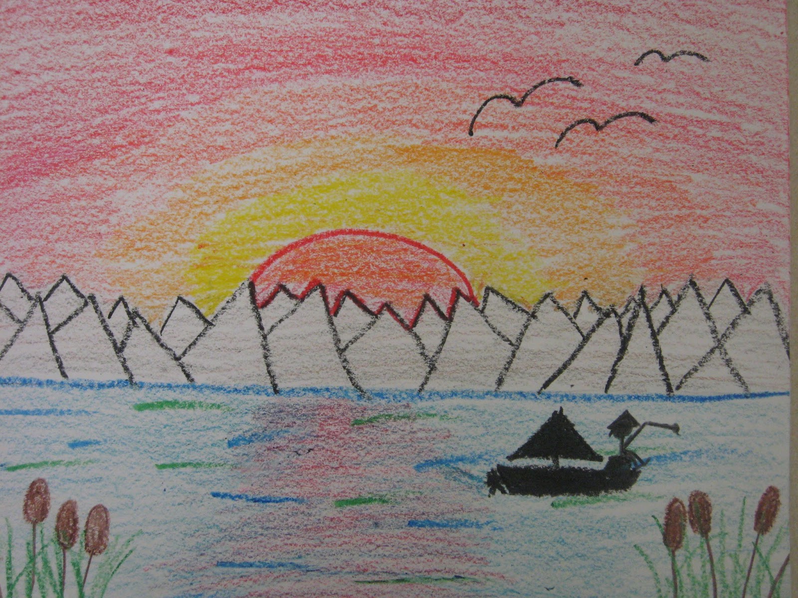 Miss Young's Art Room: 5Th Grade Sunset By The Water Paintings