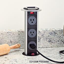 enzy living: Alternatives to Ugly Outlets in Kitchen Islands - This pop-up grommet has a seal, supposedly making it safe for wet  locations. When you need an outlet, you simply pop ...