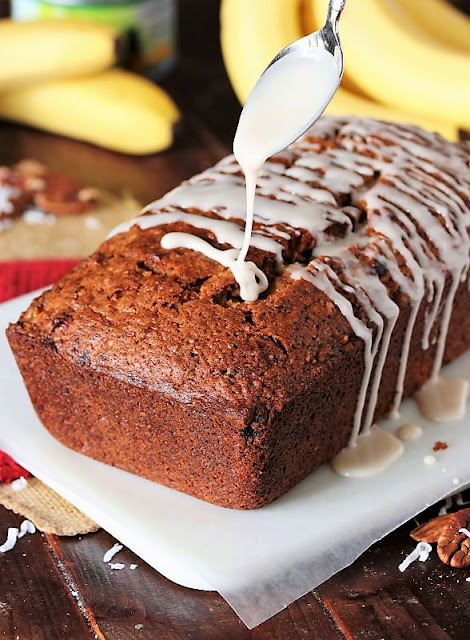 Drizzling Glaze on Hummingbird Banana Bread Image