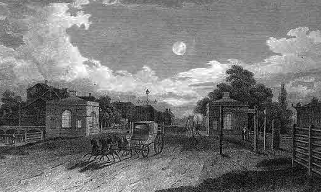 An original sketch of the historic Mile End toll gate