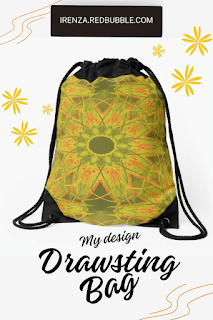 Green and red mandala pattern Drawstring Bags.