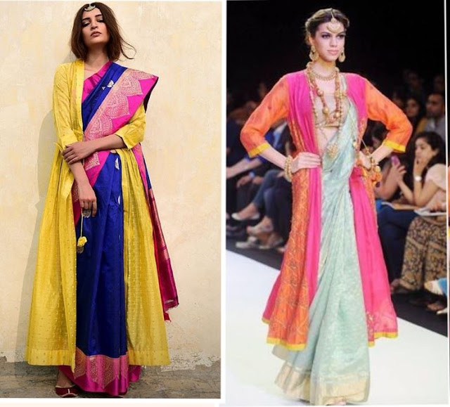 Contrast Long Jackets over Saree to hide your belly