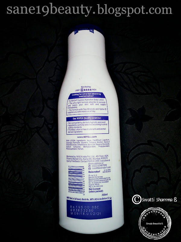 Nivea Body Lotion Express Hydration with Sea Minerals is free from colorants.