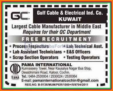 Free Recruitment -Gulf Cable & Electrical Ind Co Jobs for Kuwait