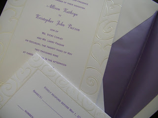 catalog invitation: purple and silver hearts wedding invitation