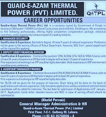 Latest goverment jobs in today Quaid E Azam Thermal Power Plant Jobs 2021 online apply