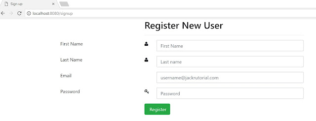 Spring Boot Register New User Page