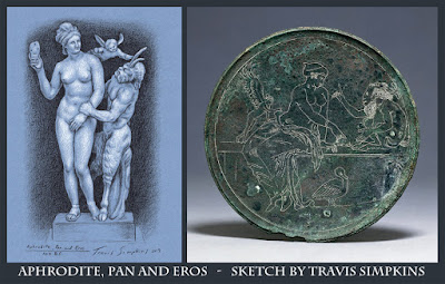 Aphrodite, Pan and Eros. Ancient Greek Sculpture. Mythology. Sketch by Travis Simpkins