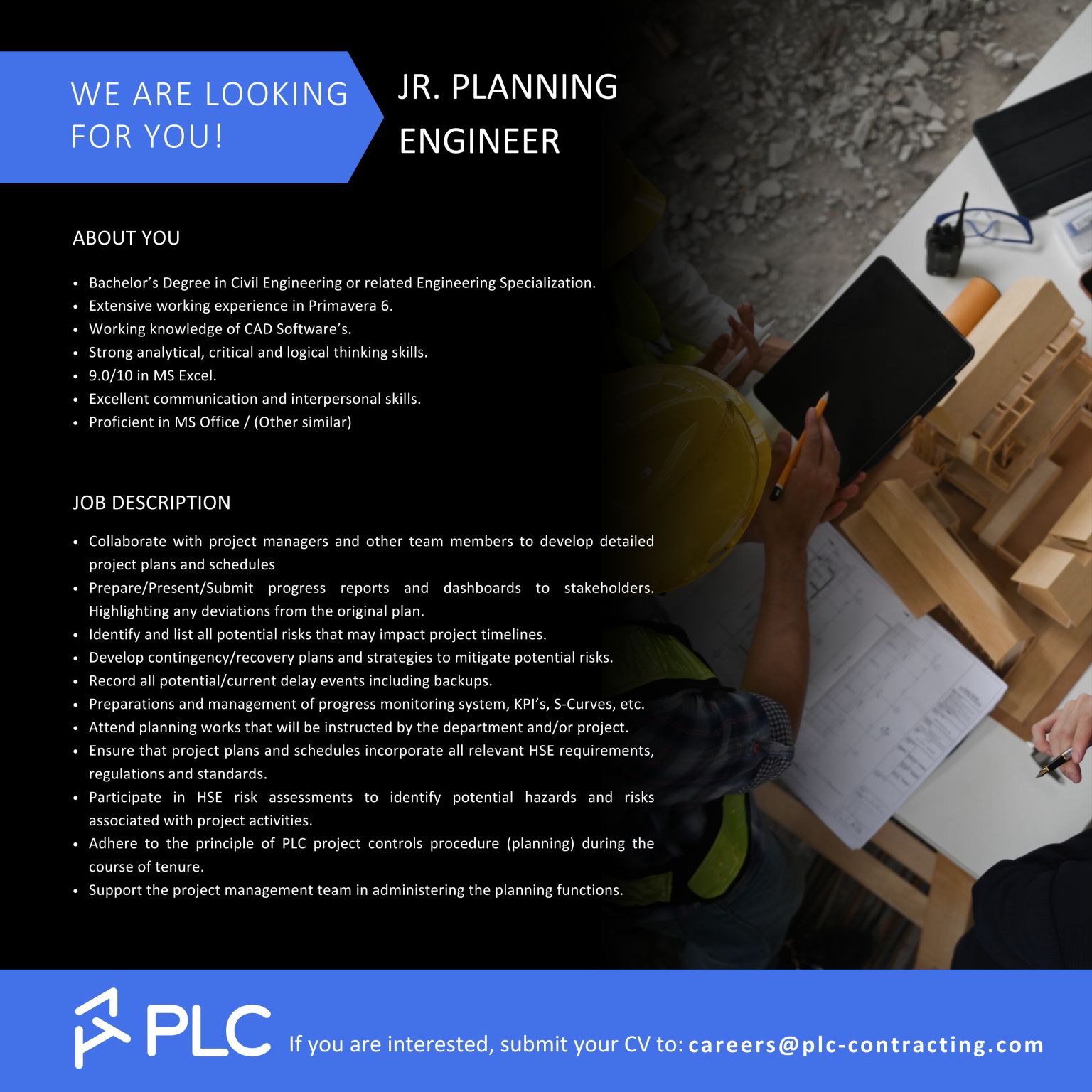 Hiring: Junior Planning Engineer | PLC Contracting LLC | Latest Jobs in Dubai 2025
