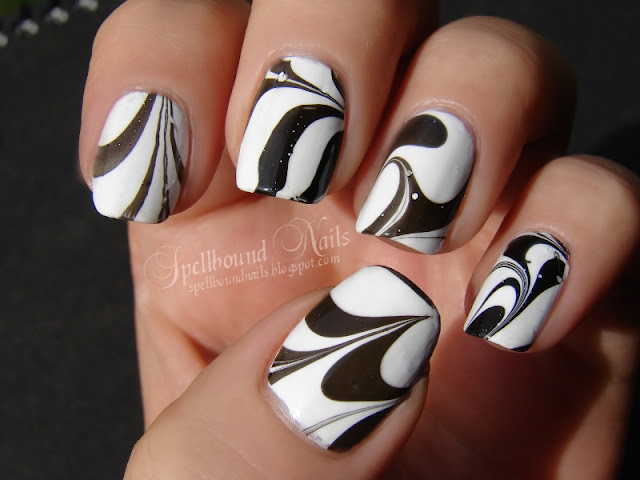 nails nailart nail art Spellbound mani manicure Halloween water marble October Nail-Aween Challenge black white LA Colors