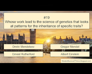 Whose work lead to the science of genetics that looks at patterns for the inheritance of specific traits? Answer choices include: Dimitri Mendeleev, Gregor Mendel, Ernest Rutherford, Albert Einstein