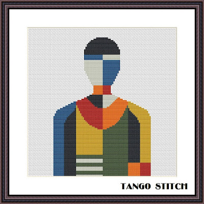 Abstract man portrait Malevich art cross stitch pattern - Tango Stitch