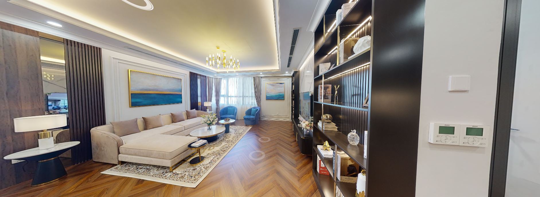Phòng khách căn hộ được tối ưu khi loại bỏ logia giúp tăng diện tích sử dụng trong phòng khách