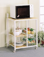 White & Natural Finish Kitchen Microwave Cart