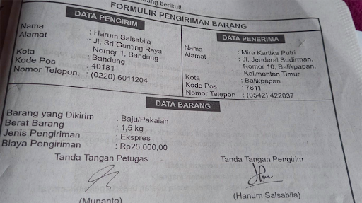 Formulir Pengiriman Barang