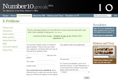 Number10 Geolocation Postcode Petition