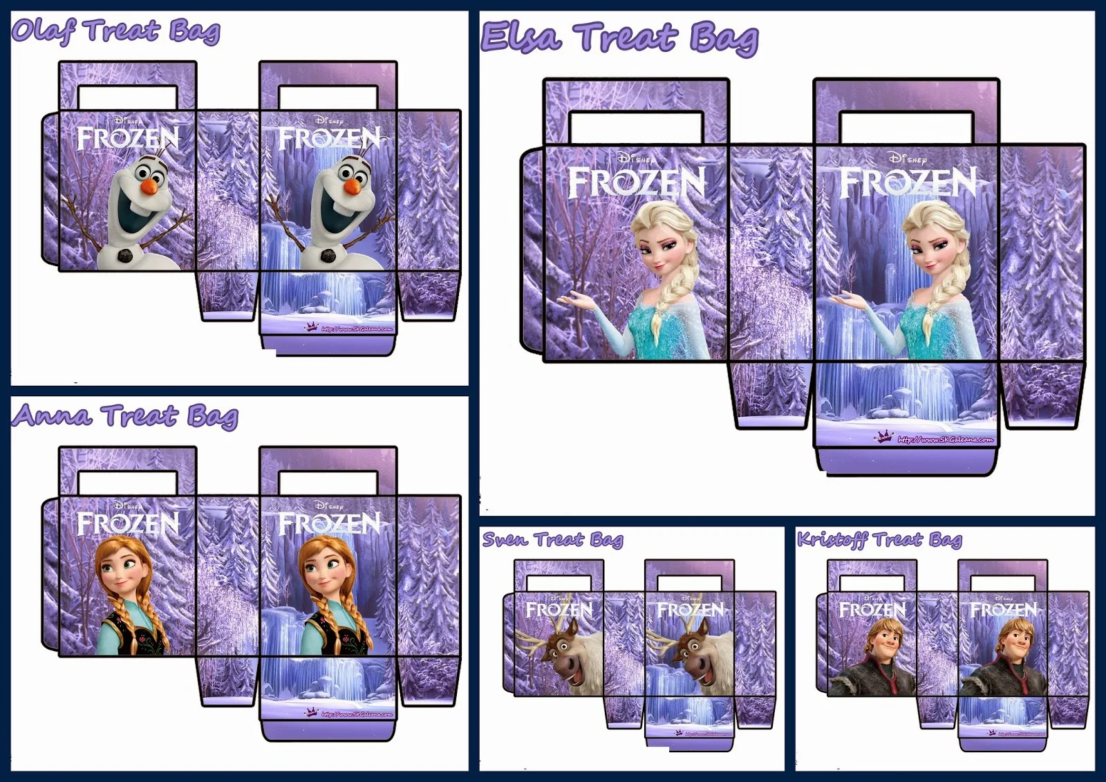 Frozen: Free Printable Paper Bags in Lilac.