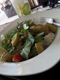 Tofu Thai Green Curry:  The sweetness of coconut milk, the sourness of lime, and the saltiness of fish sauce. A Thai green curry made with tofu and vegetables.  Delicious.