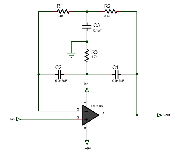 Twin-T Bandpass Filter Circuit Diagram