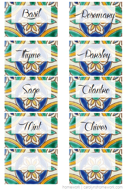 Spanish Tile Herb Plant Markers FREE PRINTABLE via homework (1)