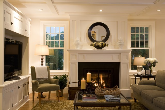 Living Room with Fireplace and TV