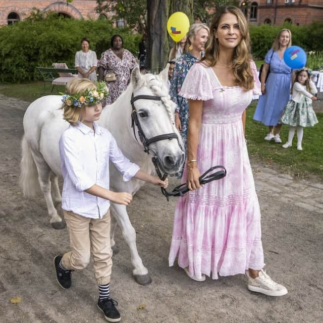 Princess Madeleine wore a new pink norma midi dress by LoveShackFancy. Princess Leonore