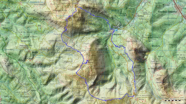 Mapa Ruta desde Mañaria, al Artzetagan, Leungane, Errialtabaso, y Saibigain