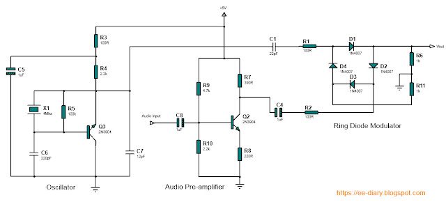 AM transmitter ring diode modulator circuit diagram