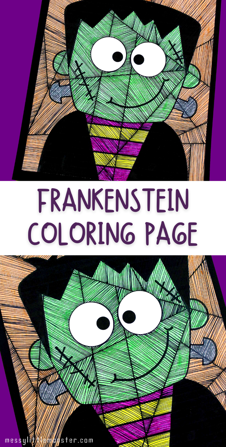 Frankenstein colouring page. Free Halloween colouring pages for kids.