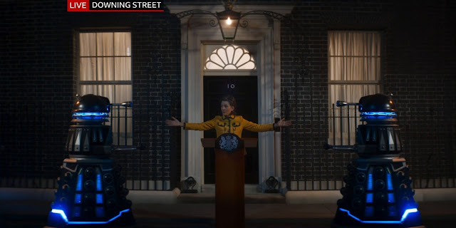 The Prime Minister introduces Daleks to the British public. It goes about as well as you'd expect.