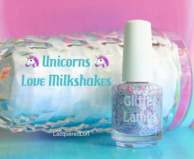 Glitter Lambs "Unicorns Love Milkshakes" Nail Polish. Unicorn Nail Polish-Custom Unicorn Nail Polish-Handmade Unicorn Nail Polish  This nail polish has white opal colored hex glitters with scattered tiny pink and blue hex glitters and a few scattered micro iridescent glitters.