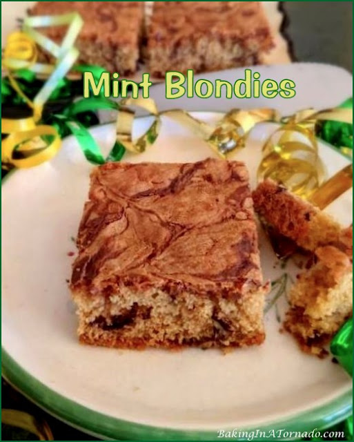 Mint Blondies | recipe developed by www.BakingInATornado.com | #recipe #dessert