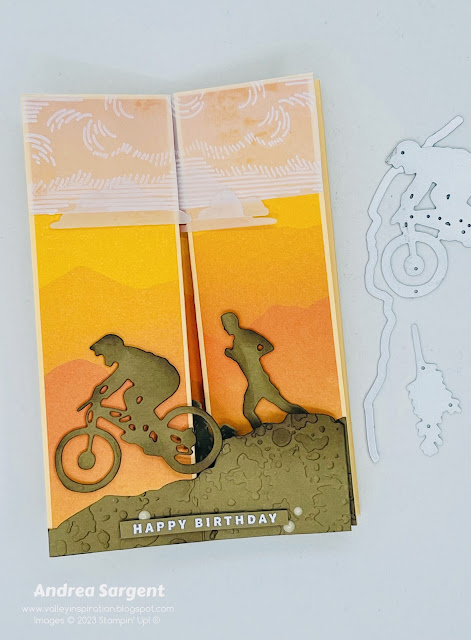 Strong colours (like Soft Suede) and an activity theme displayed in a fun fold are great when creating a card for a fella.