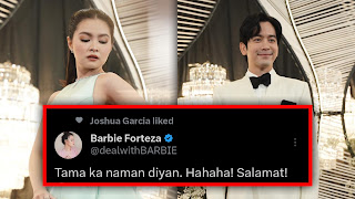 Barbie Forteza, nagpasalamat kay Joshua Garcia dahil siya ang 'best dressed' para sa aktor