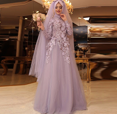 Gaun pengantin Muslimah Ungu