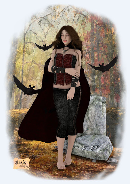 Cutie Adonia verkleidet als Vampir auf herbstlichem Friedhof. Halloween Spezial | Cutie Adonia dressed as a vampire in an autumn cemetery. Halloween Special