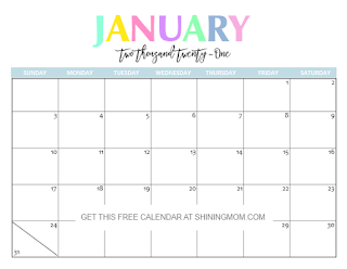 Free Printable Calendar January 2021