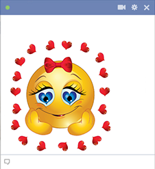 Facebook love smiley surrounded with hearts