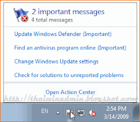 Windows 7 Action Center: Alert