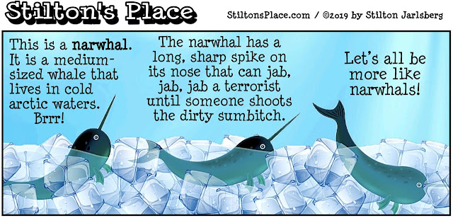 stilton’s place, stilton, political, humor, conservative, cartoons, jokes, hope n’ change, terror, london bridge, narwhal, tusk