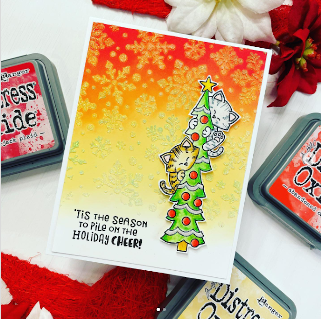 "Tis the season by Marianne features Snowfall and Holiday Heights by Newton's Nook Designs; #inkypaws, #newtonsnook, #christmascards, #cardchallenges, #catcards, #cardmaking