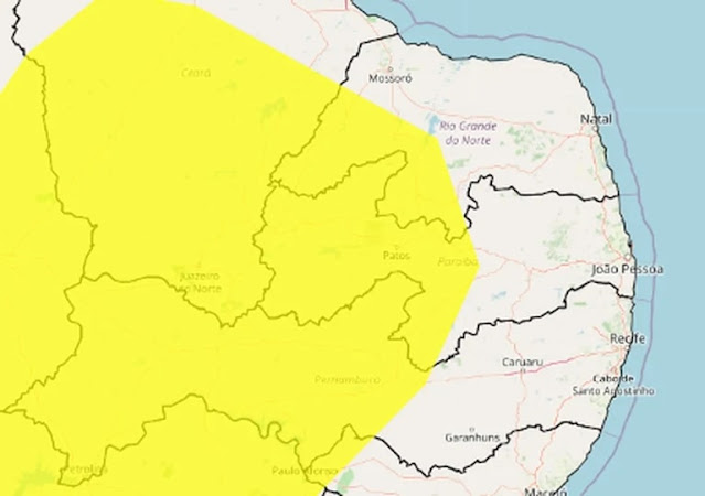 Inmet emite alerta amarelo de vendaval em 80 cidades da Paraíba