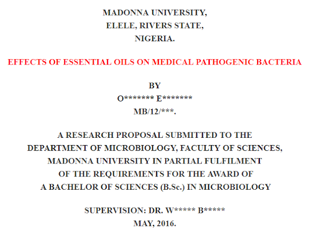 A RESEARCH PROPOSAL ON EFFECTS OF ESSENTIAL OILS ON MEDICAL PATHOGENIC BACTERIA