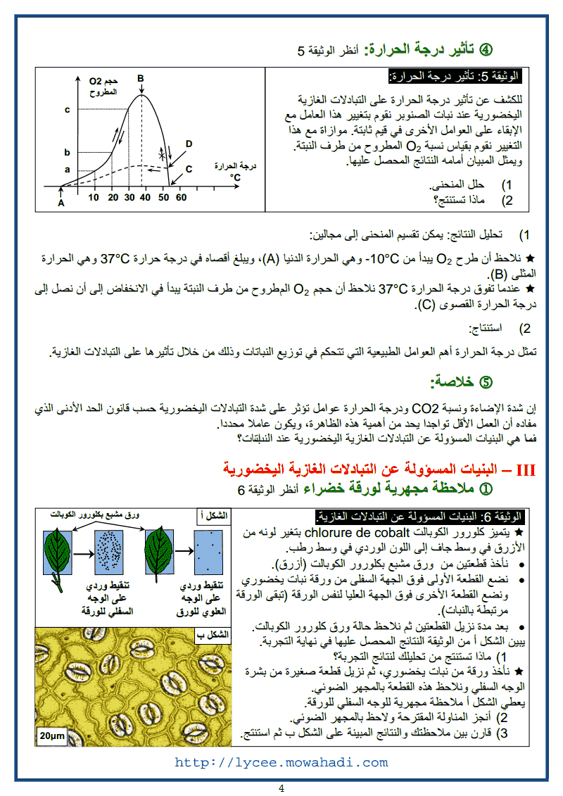  التبادلات الغازية اليخضورية و انتاج المادة العضوية -4