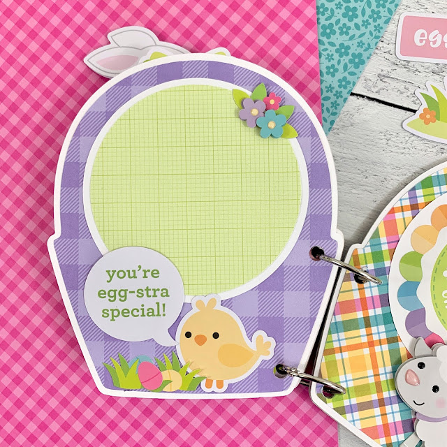 Easter Basket Shaped Mini Scrapbook Album page with a chick and flowers