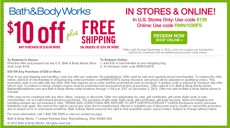 Printable Online Coupons For Bath And Body Works
