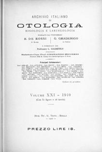 Archivio italiano di otologia, rinologia e laringologia - Vol.XXI (1910) | Accademia di Medicina Torino 256 | ISBN N.A. | Italiano | PDF HQ | 561 pagine | 124 MB | CBR 96 dpi | 561 pagine | 138 MB
Collana contenente tantissimi libri di medicina e riviste specialistiche sempre di ambito medico/chirurgico datate fine 1800 e inizio 1900.