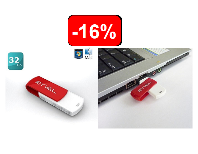  Clé USB RYVAL R360 32 GB   Rouge et blanc  a vendre au maroc