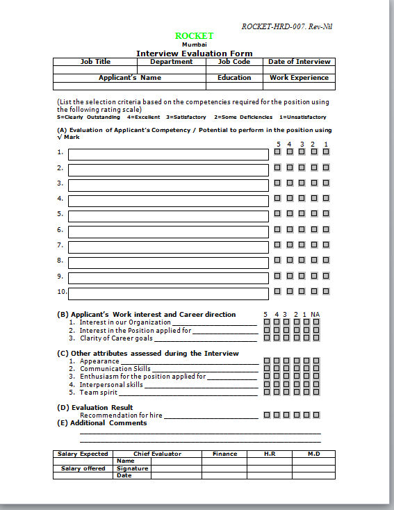 Download Interview Evaluation Form :-